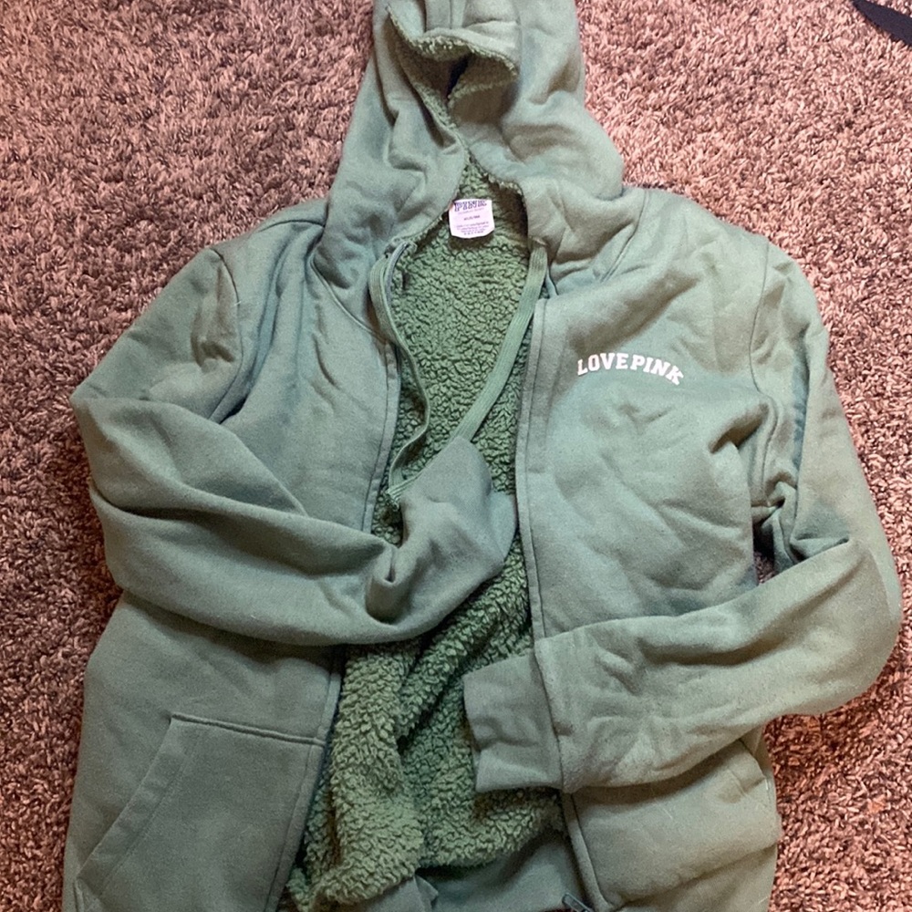 Forest green pink winter hoodie